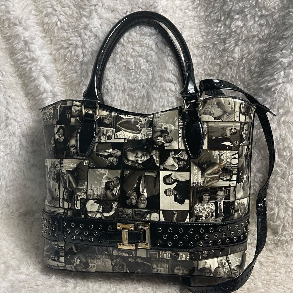 Glossy Magazine the Obama’s Black and white collage Medium Satchel/shoulder bag